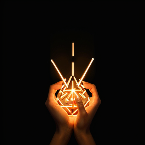 A minimalist representation of a hand gently guiding a complex, illuminated maze.